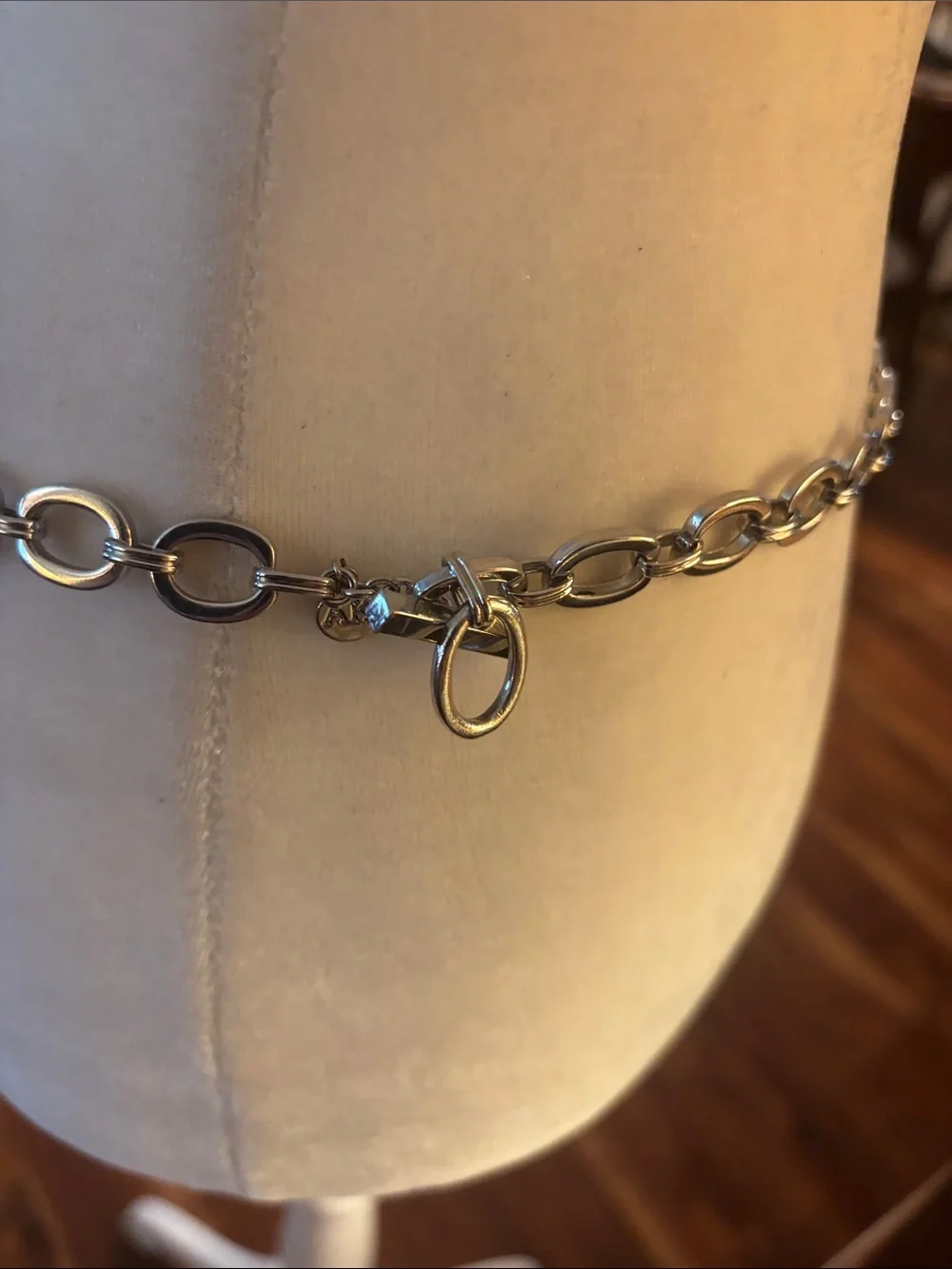 Vintage Anne Klein Silver Chain Belt with Aquamarine Gem Accents